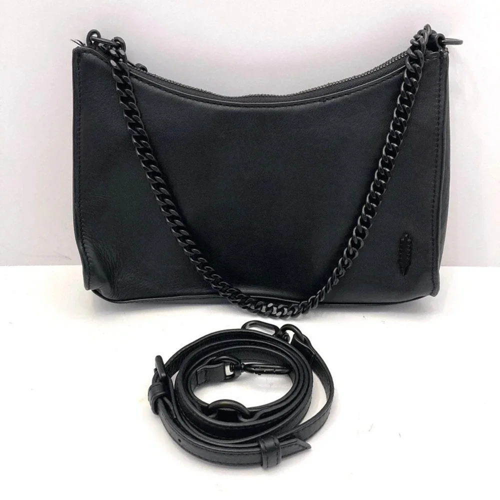 Thacker Handbag Black Leather Chain Handle Crossbody Strap Small Convertible